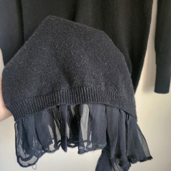 Oats Cashmere Black Knit Ruffle Tunic Sweater Top Luxurious Minimalist Boho M - Picture 5 of 9